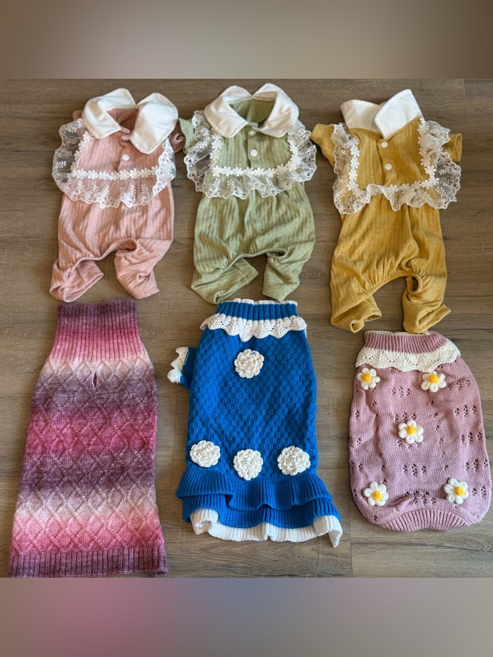 6 Pc Dog Clothes Lot Size M Knit Sweaters Dresses Lace Floral Pet Outfits
